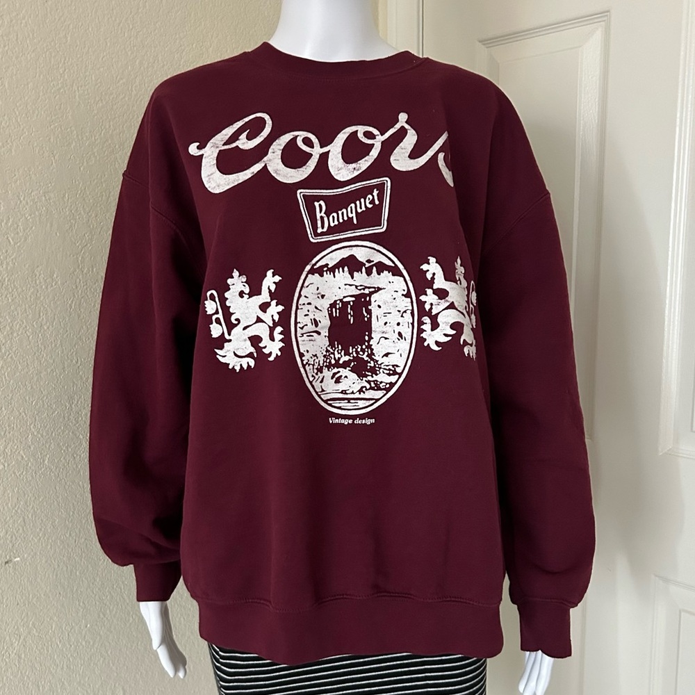 Junk Food Coors Banquet Fleece Crewneck Long Sleeve Cozy Sweatshirt  Maroon L